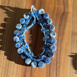 Blue Beaded Layered Necklace - Artisan Glass & Ceramic Mix